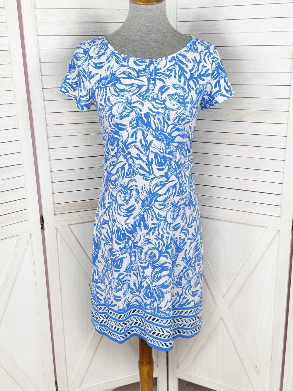 Lilly Pulitzer Marlowe Tee Shirt Dress On A Roll Lobster Print Blue White Small